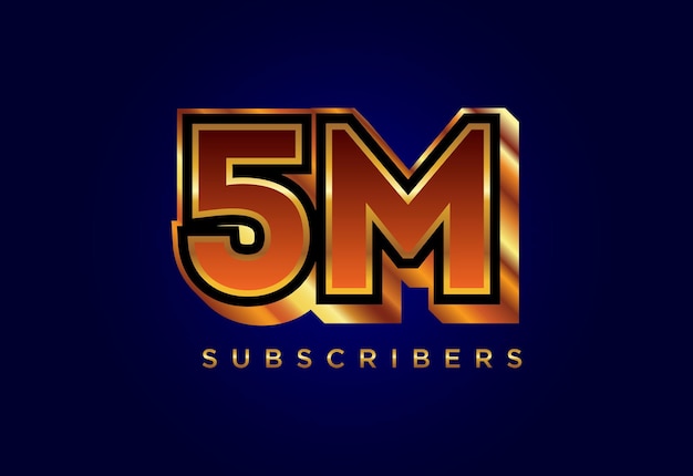 3d golden 5M subscribers social media celebration design. Vector illustration