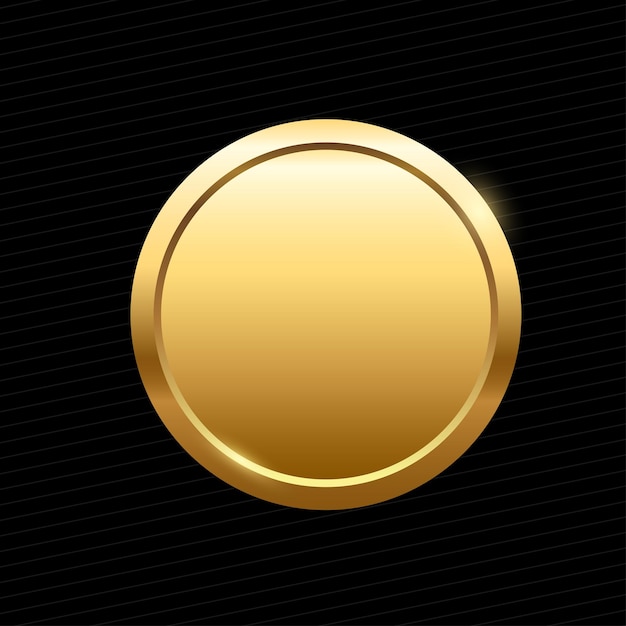 Vector 3d golden button for empty emblem medal or badge on black background