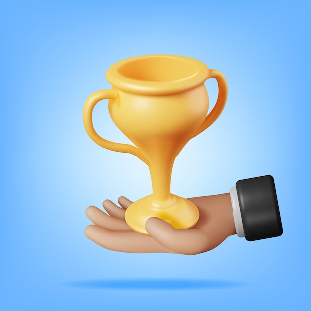 3D Золотой чемпионский трофей в руке