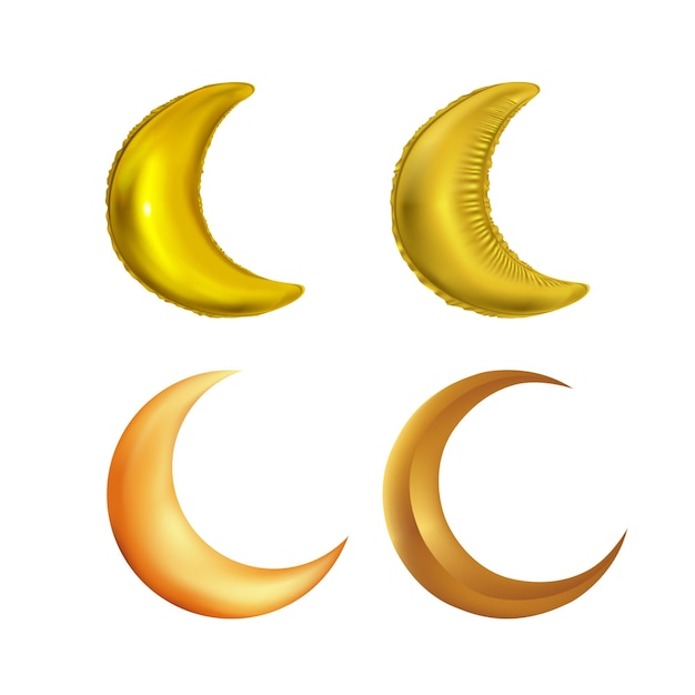 Mezzaluna dorata 3d e effetto palloncino mezza luna isolata su sfondo bianco