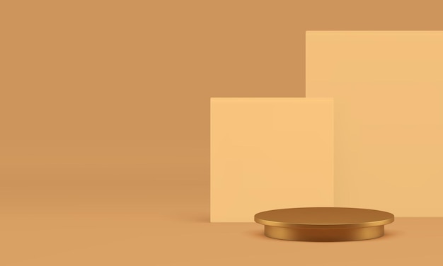 3d золотой цилиндр подиум бежевый желтый геометрический фон стены реалистичная векторная иллюстрация