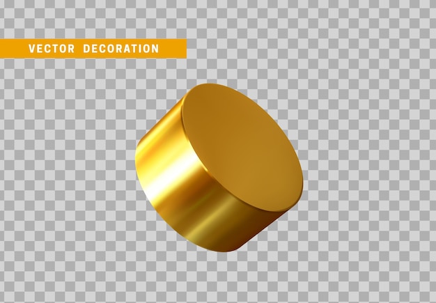 3d golden geometric shapes objects round steel, bar, metal round timber. realistic geometry elements on metallic color gradient. render decorative gold figure for design. vector illustration