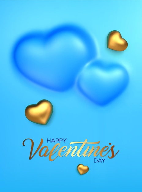 3d golden hearts for happy valentine's day.