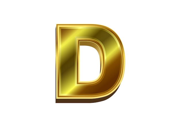 Vector 3d golden letter d luxury gold alphabet on white background