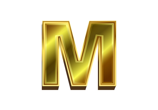 3d golden letter m luxury gold alphabet on white background