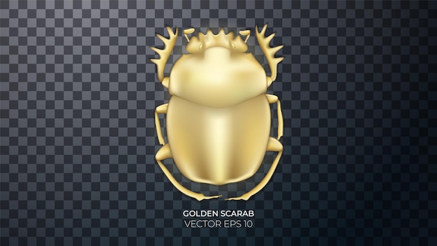 3d golden scarab beetle with highlights and reflections Golden jewelry in the form of an insect