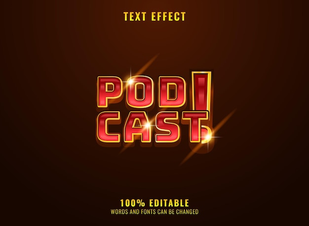 Effetto testo 3d dorato lucido podcast logo