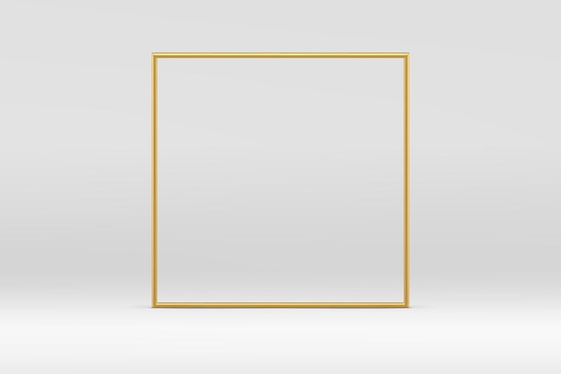 Vector 3d golden squared frame geometric display mock up for cosmetic product show presentation vector illustration realistic metallic border luxury elegant showcase product promo white studio background