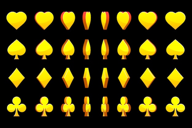 3d golden symbols poker cards,   animation game rotation