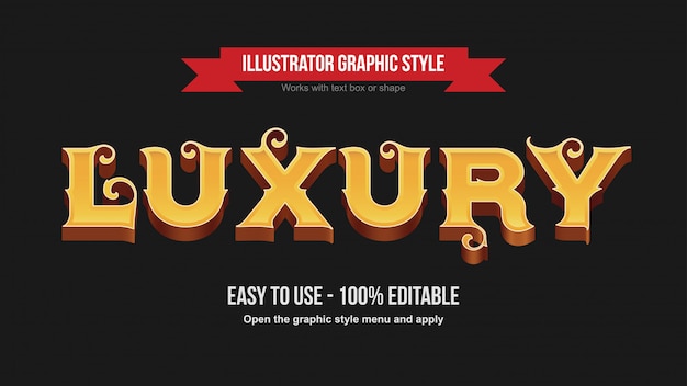 Vector 3d golden uppercase editable text effect with swirls