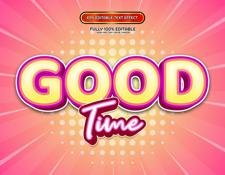 Vector 3d good time yellow pink text effect editable