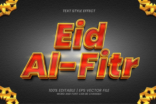 3d gouden eid alfitr rode textuur bewerkbaar teksteffect