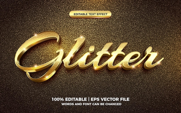 Vector 3d gouden glitter tekststijl effect sjabloon bewerkbaar