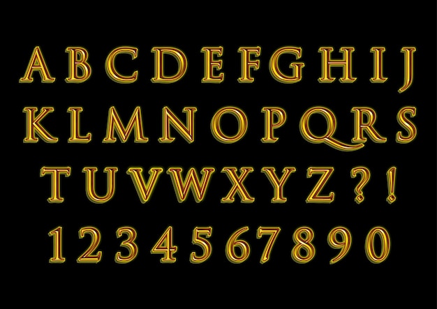 3D Gouden Klassieke Alfabetten Nummers Set