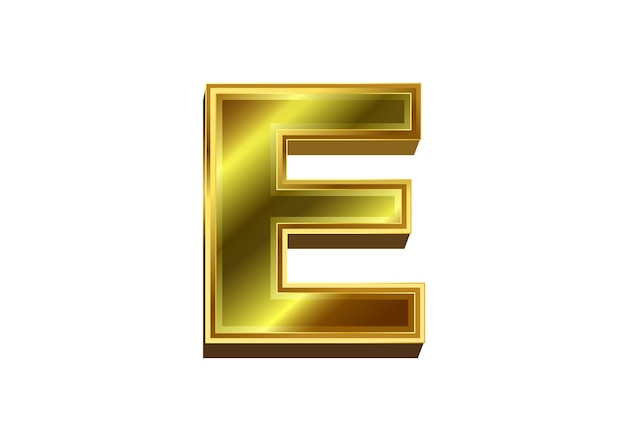 Vector 3d-gouden letter e luxe gouden alfabet op witte achtergrond