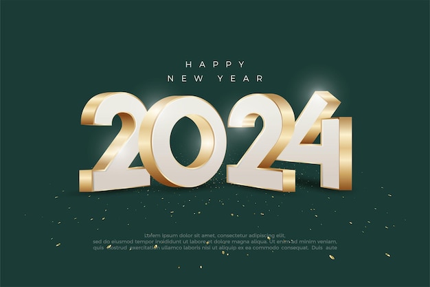 3d gouden luxe 2024 Vector achtergrondontwerp voor groeten om gelukkig nieuwjaar 2024 te vieren Premium vector voor posters, banners of sociale media groeten