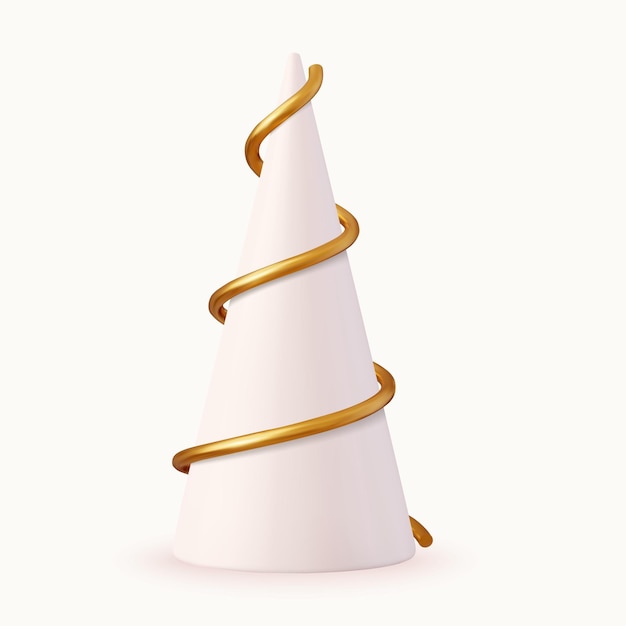 3d gouden spiraalvormige kerstboom die op witte achtergrond wordt geïsoleerd