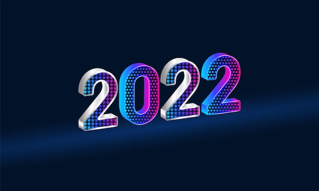 Vector 3d gradient 2022 number in star and dotted pattern on blue background.