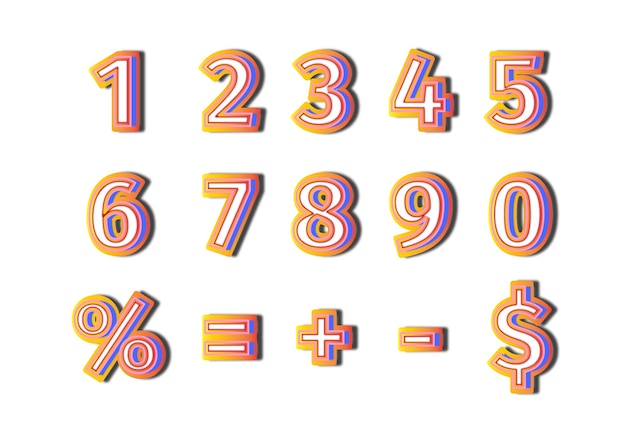 3d gradient glow up numbers set