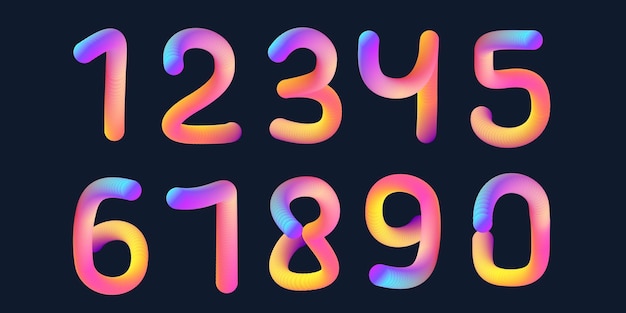 3d gradient numbers from 0 to 9 stylized cartooncircular blend forming number shape set