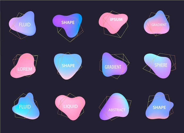 3d-gradiënt vlekken set, lijn geometrische vormen geïsoleerd. abstracte elementen voor trendy levendige kleurenontwerp.