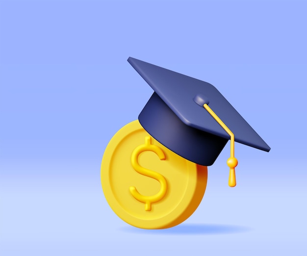 Vector 3d graduation cap and gold coin