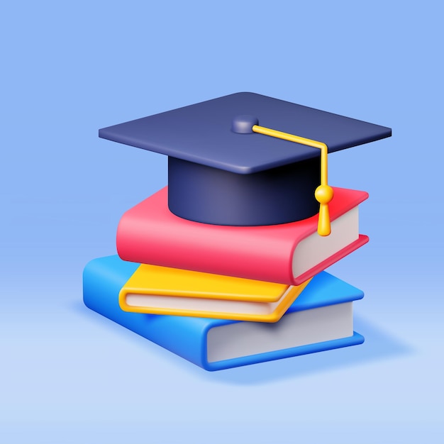 Vector 3d graduation cap and stack of books