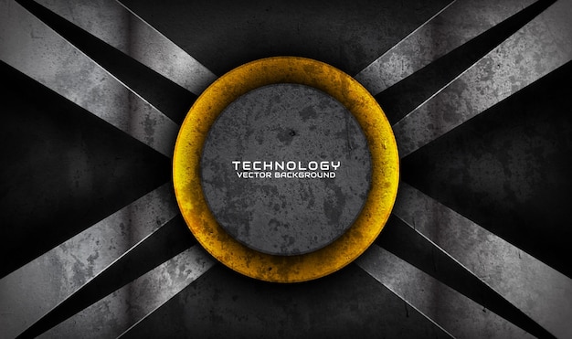 3D gray rough grunge techno abstract background overlap layer on dark with yellow circle decoration