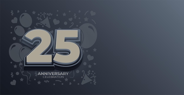 3d gray tone effect 25 years happy anniversary or birthday vector banner with copy space
