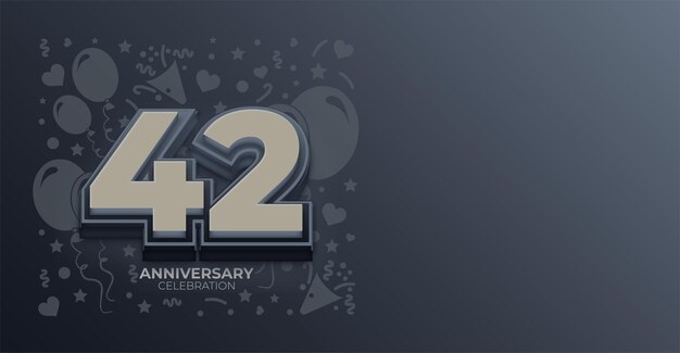 3D 회색 음색 효과 42 년 축하 기념일 또는 생일 복사 공간과 함께 터 배너