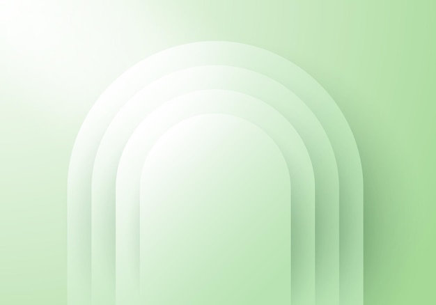 Sfondo in stile taglio carta a strati arrotondato geometrico verde 3d su sfondo verde scena minima della parete. illustrazione vettoriale