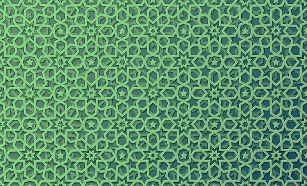 Vector 3d green islamic geometric pattern vector background