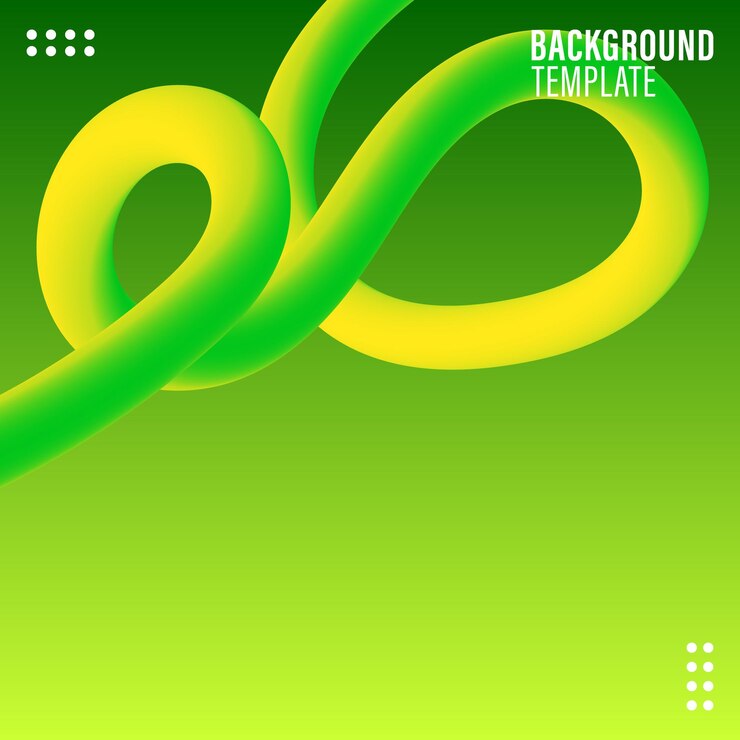 Vector 3d green and yellow abstract background design with wavy ribbon elements and geometric patterns