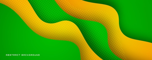 Strato di sovrapposizione dello sfondo astratto geometrico giallo verde 3d su luminoso con effetto onde colorate