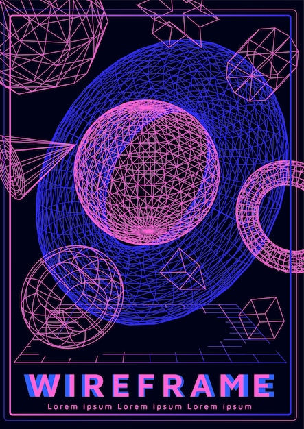 3d grid shapes composition