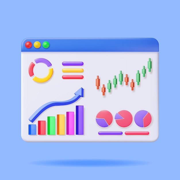 3d growth stock chart and arrow in browser window