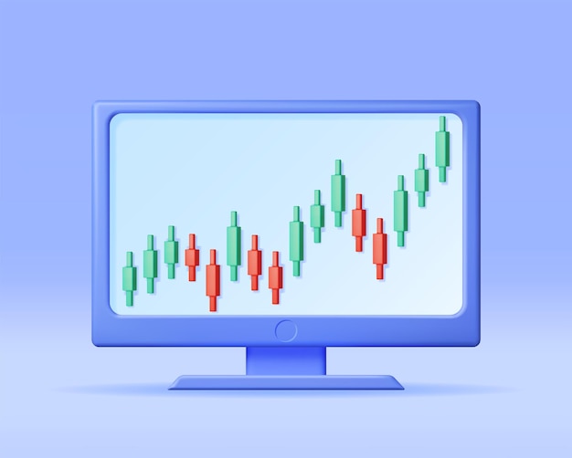 Vector 3d growth stock diagram on computer