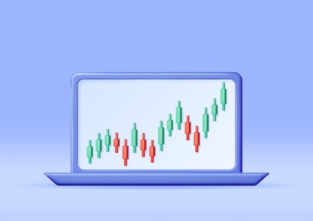 Vector 3d growth stock diagram on laptop computer