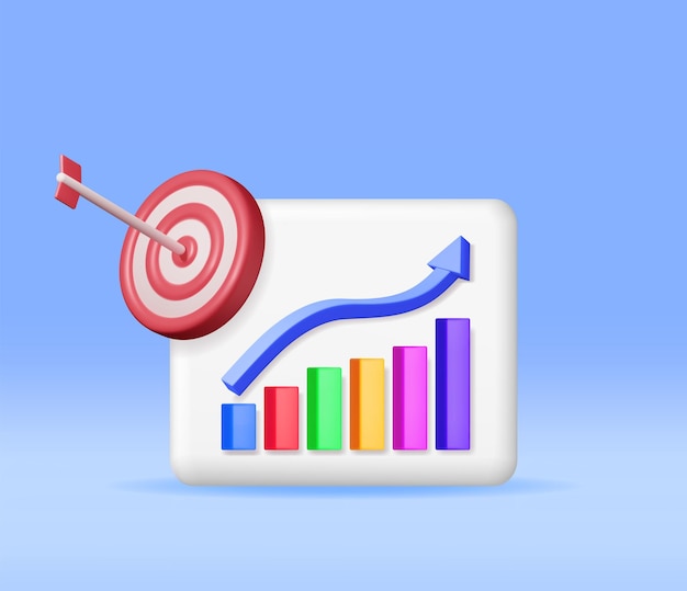 Diagramma delle scorte di crescita 3d con freccia e bersaglio