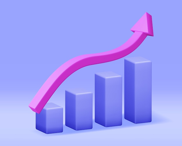 3D Growth Stock Diagram with Arrow