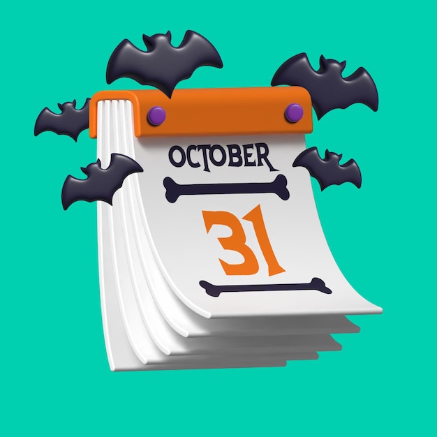 Vettore calendario halloween 3d con pipistrelli