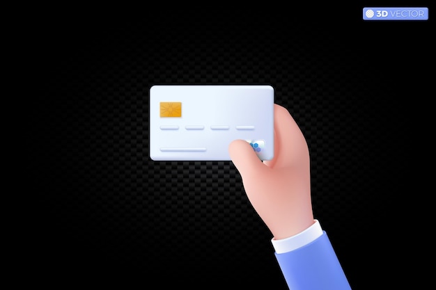 Vector 3d hand and credit card icon symbol debit or credit card business card financial security card employee card mockup concept 3d vector isolated illustration cartoon pastel minimal style