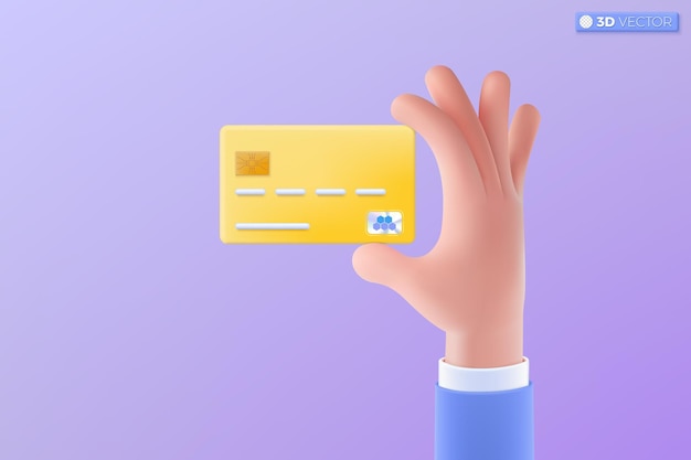 3d hand and credit card icon symbol debit or credit card business card financial security card employee card mockup concept 3d vector isolated illustration cartoon pastel minimal style