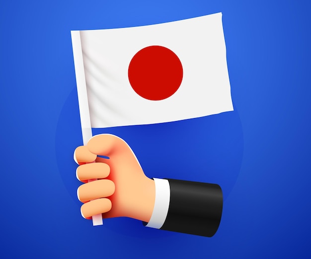 Vector 3d hand die de nationale vlag van japan houdt