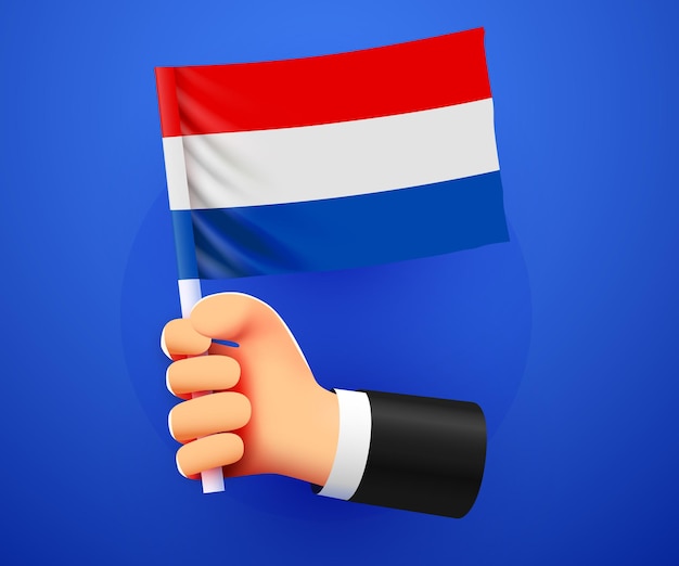 3d hand die de Nationale vlag van Nederland houdt