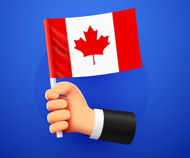 Vector 3d hand holding canada national flag