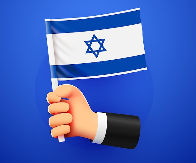 Vector 3d hand holding israel national flag