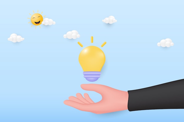 3d Hand holding a light bulb Finance investment light bulb in hand like idea make earning concept 3d vector illustration