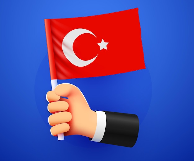 3d hand holding Turkey National flag