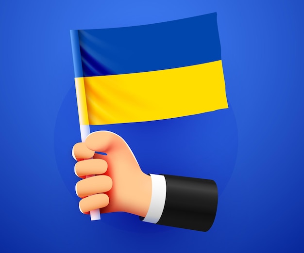 3d mano che tiene la bandiera nazionale dell'ucraina